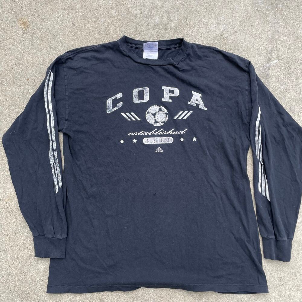 Vintage Adidas Copa Soccer Long Sleeve T Shirt Mens L Faded Black Y2K 90s